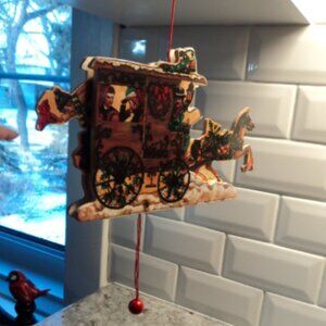 vintage Christmas wooden pull string ornament